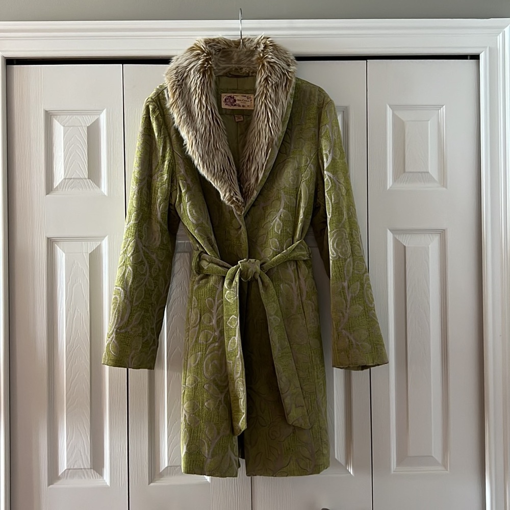 Vintage Green Dress Coat with Fur Collar